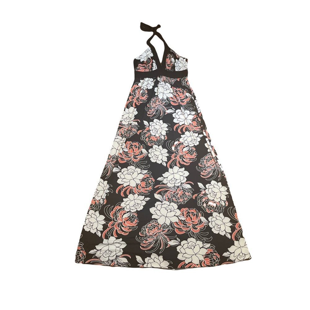 Floral Halter Maxi Dress Black White Pink Maxi Poly Small